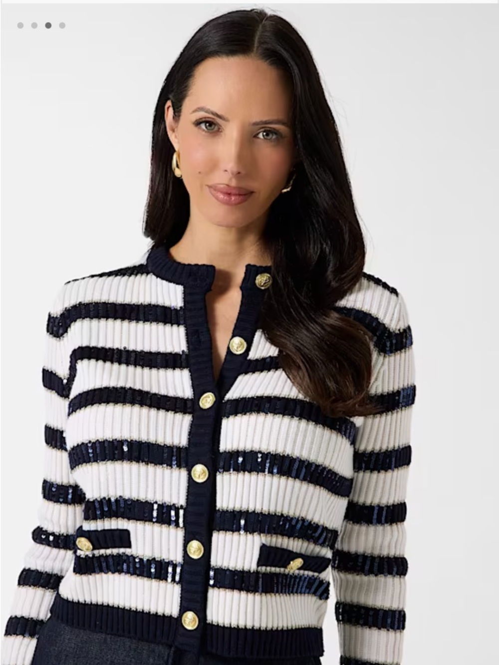 Marciano Navy and White Striped Button Cardigan Sweater - Size L